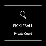 Sign for pickleball private court with pictogram of a pickleball paddle and ball.