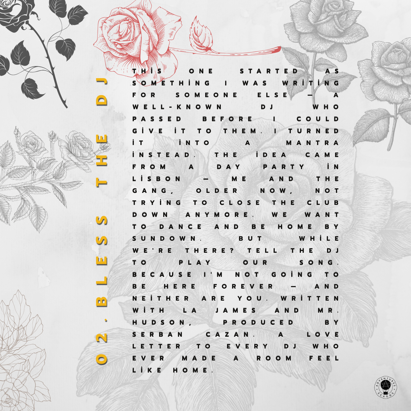 Every song on this album has a story. This exclusive digital artwork — available only with the purchase of Money Fame Love at the Scaggs City Shop on Bandcamp — includes personal liner notes written by Noelle for each track on the LP, bringing you in