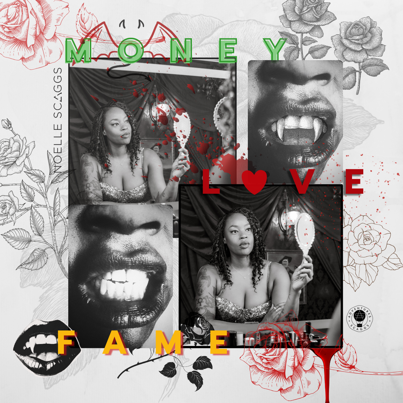 Every song on this album has a story. This exclusive digital artwork — available only with the purchase of Money Fame Love at the Scaggs City Shop on Bandcamp — includes personal liner notes written by Noelle for each track on the LP, bringing you in
