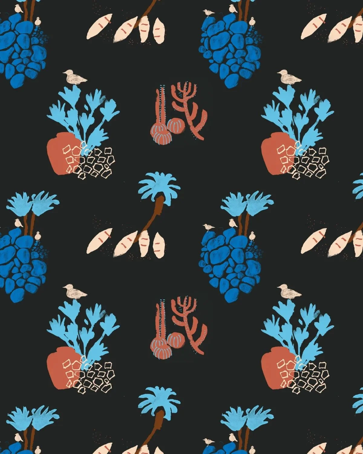 Full repeat version of the Lanzarote seamless pattern showing rhythm and structure of the design.