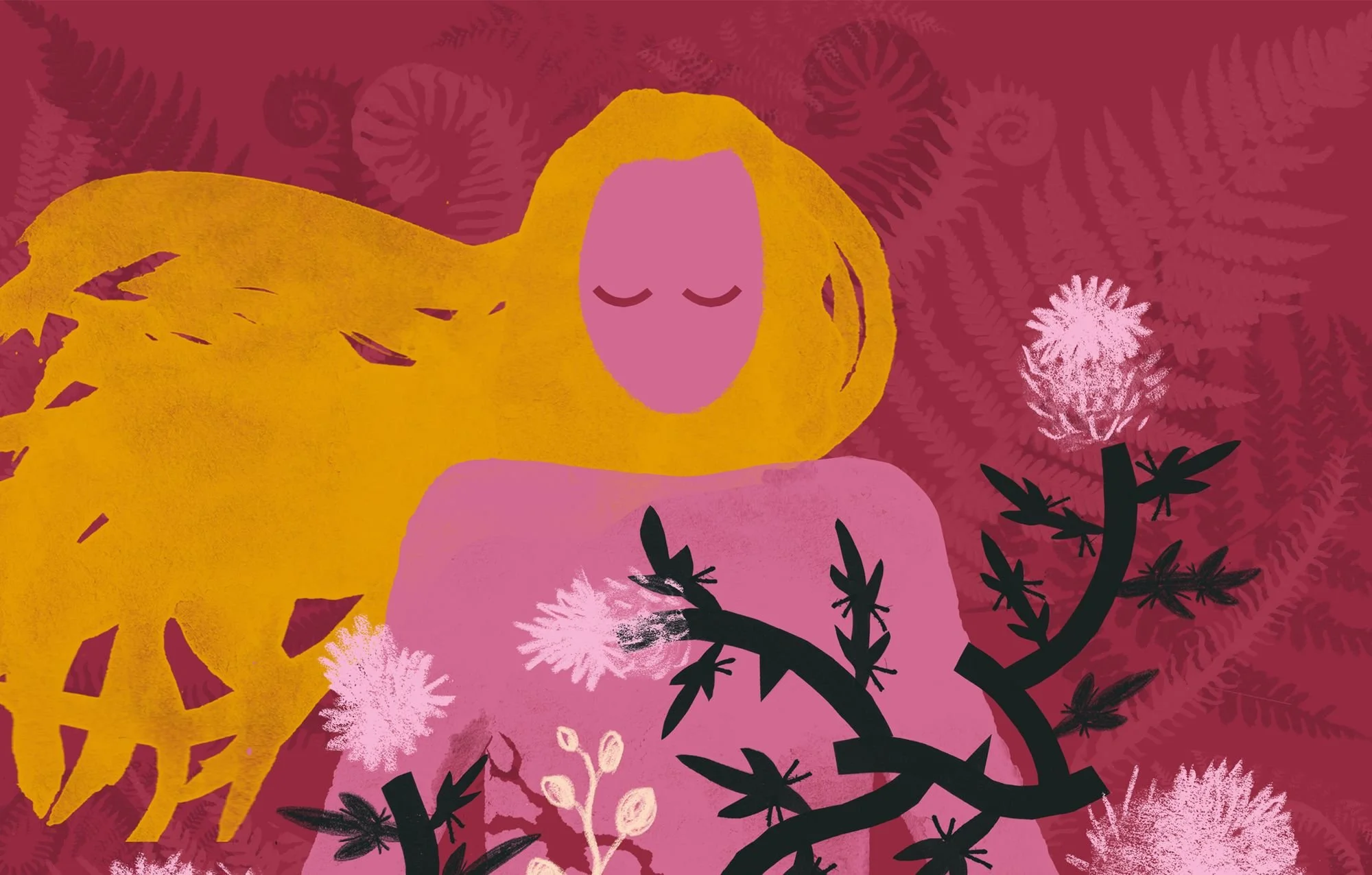 Mixed media illustration about self-care, boundaries and inner strength inspired by women’s health and wellbeing