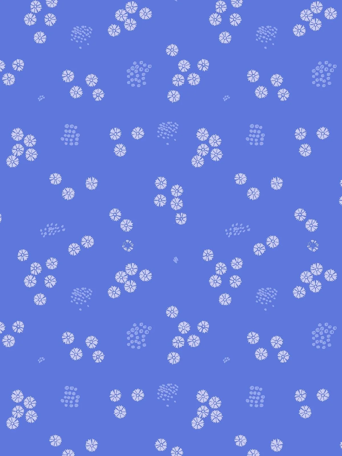 Small-scale ditsy pattern of tiny pale blue flower motifs scattered across a cornflower blue background - Late Summer Meadow collection coordinate.