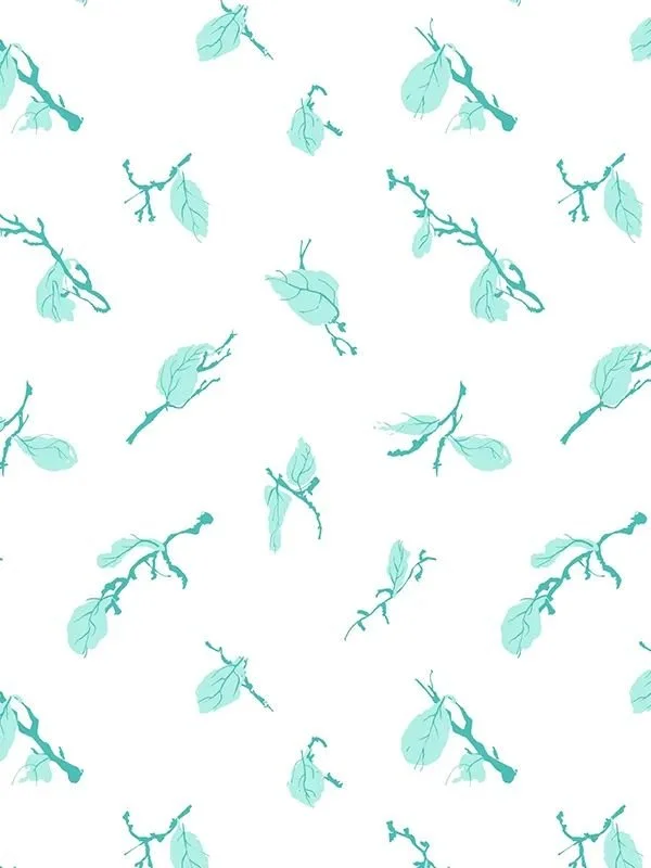 Simplified variant on white background with light green leaves and dark green branches — fresh and minimal interpretation.