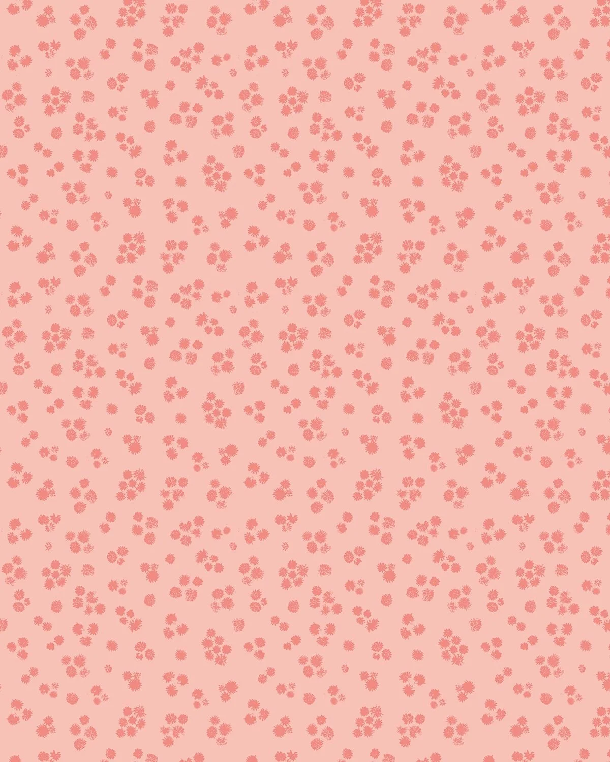 Small-scale coordinate for the Early Flowers collection - dandelion-like flower clusters in dusty coral on a soft blush pink background.