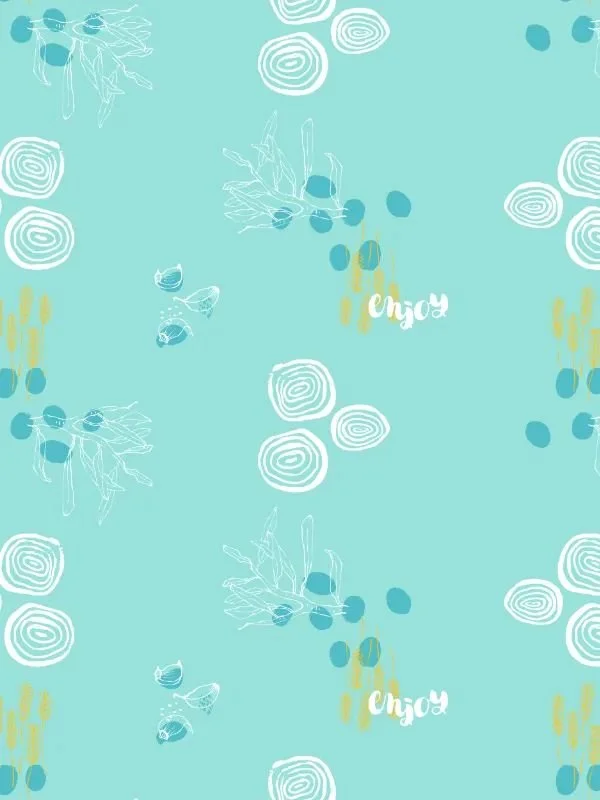 Close-up of turquoise and red pattern version with garlic and herbs — smaller scale repeat.