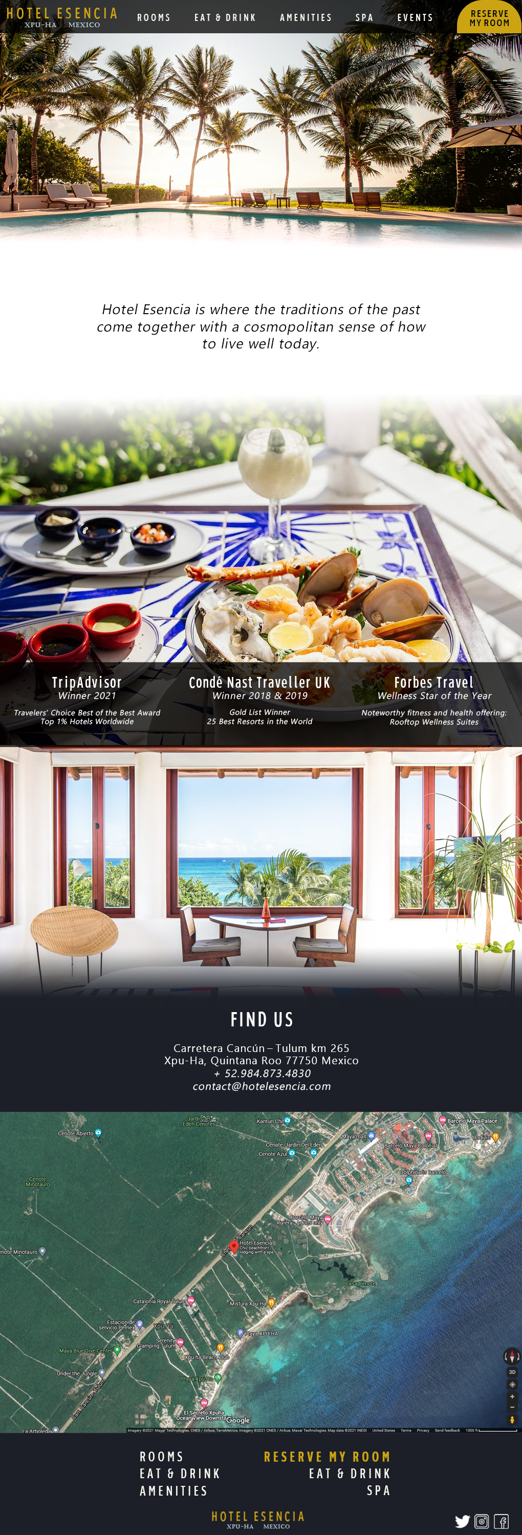 Sunset view of a swimming pool surrounded by lounge chairs and palm trees at a tropical resort in Mexico.