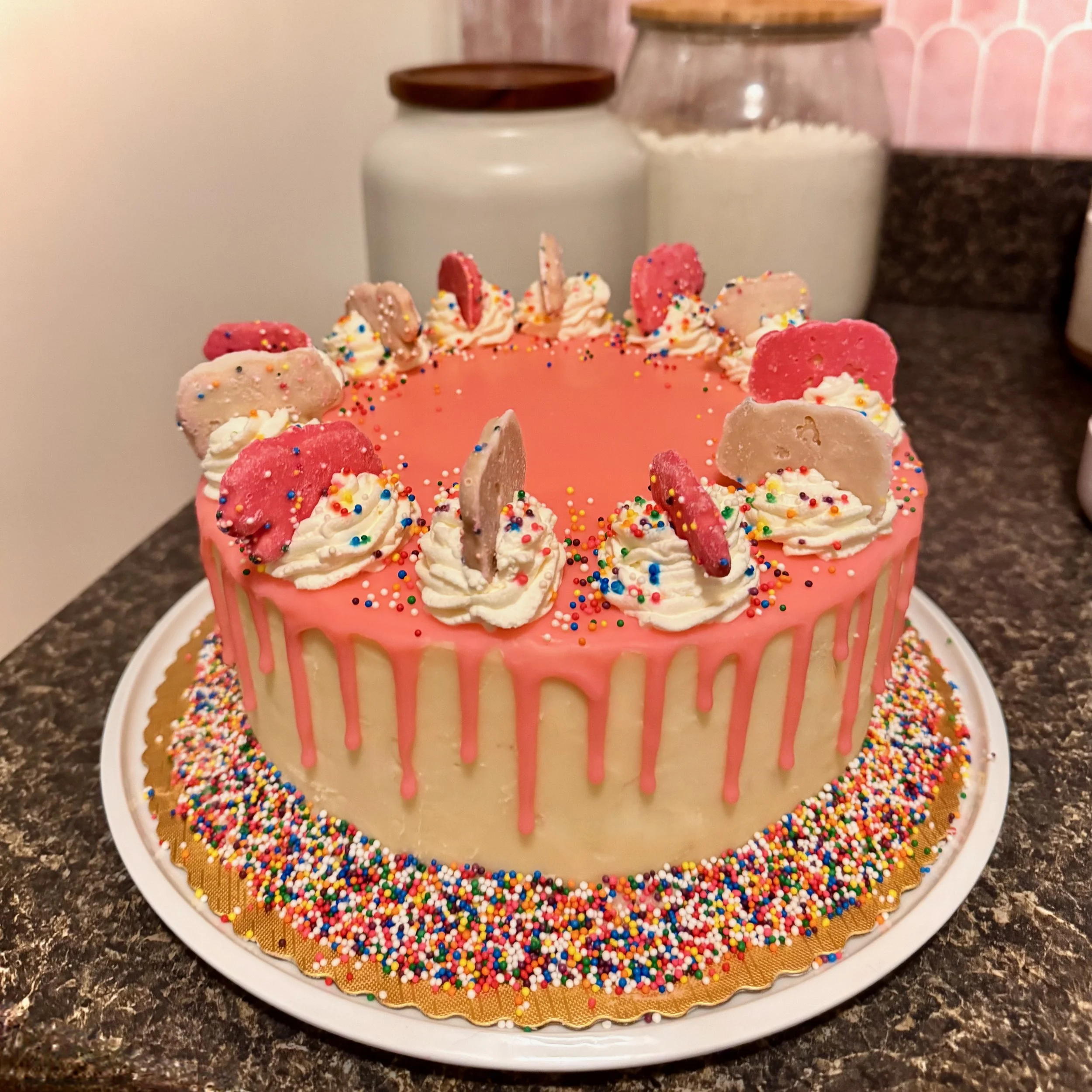 Pink Frosted Animal Cracker Cake