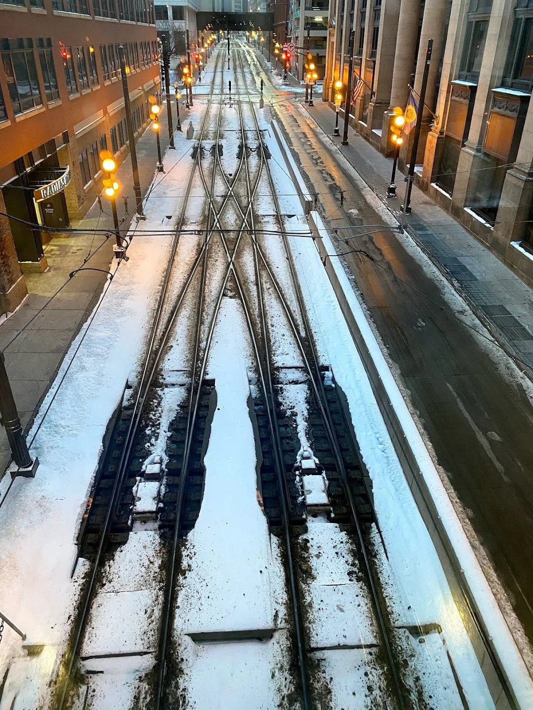Snowy train tracks in St. Paul, Minnesota