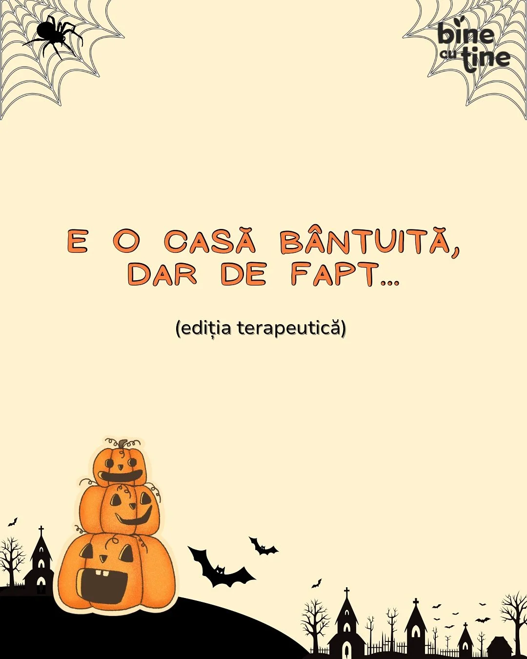 E o casă b&acirc;ntuită&hellip; dar de fapt e doar terapia, spooky rău de tot. 👻

R&acirc;dem, glumim, dar uneori tocmai ideile greșite despre terapie ne țin departe de vindecare.
Frica de a simți. Rușinea de a cere ajutor. Tăcerea &icirc;nvățată.
A