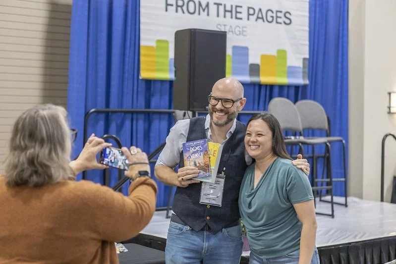Author Steven Rowley at the 2025 CLA Conference with a fan!