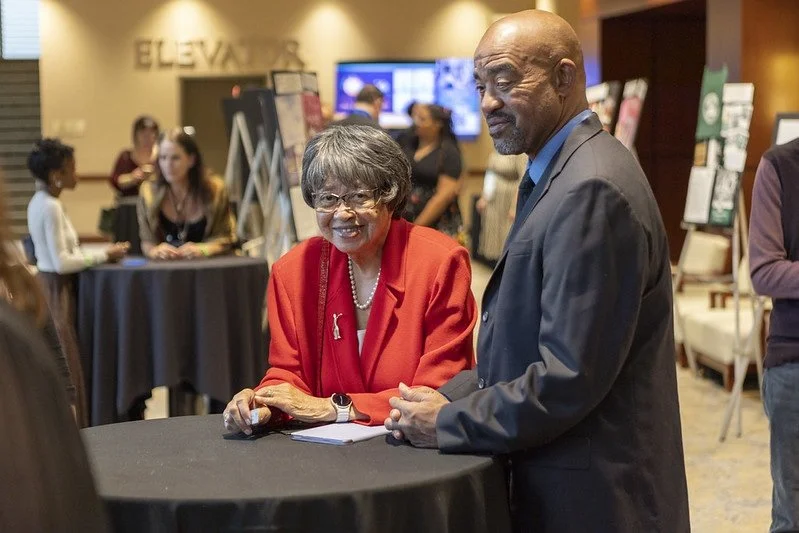 Shirley Colston and her son prior to her induction into the California Library Hall of Fame at the 2025 CLA conference.