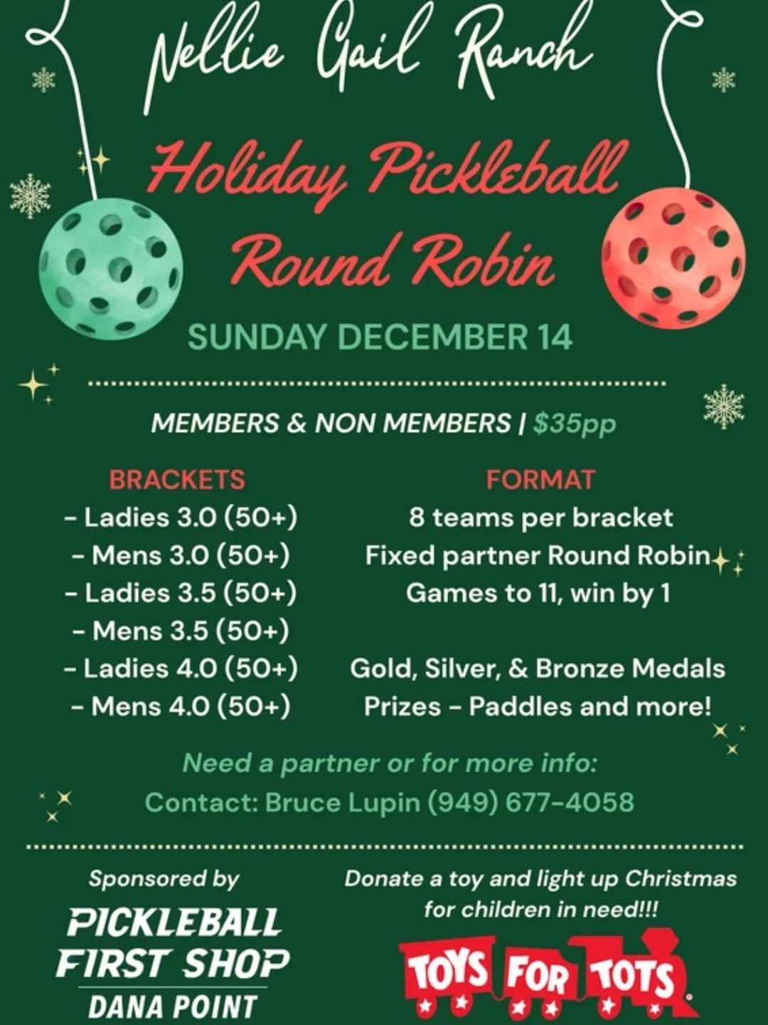 Join the fun this holiday season @nelliegailtennis and @pickleball_firstshop the best Pickleball gear to buy in Southern California! Sign up here on the link to play: https://www.nelliegailranchtennis.com/events.html 
#holidays #pbchristmas #fun