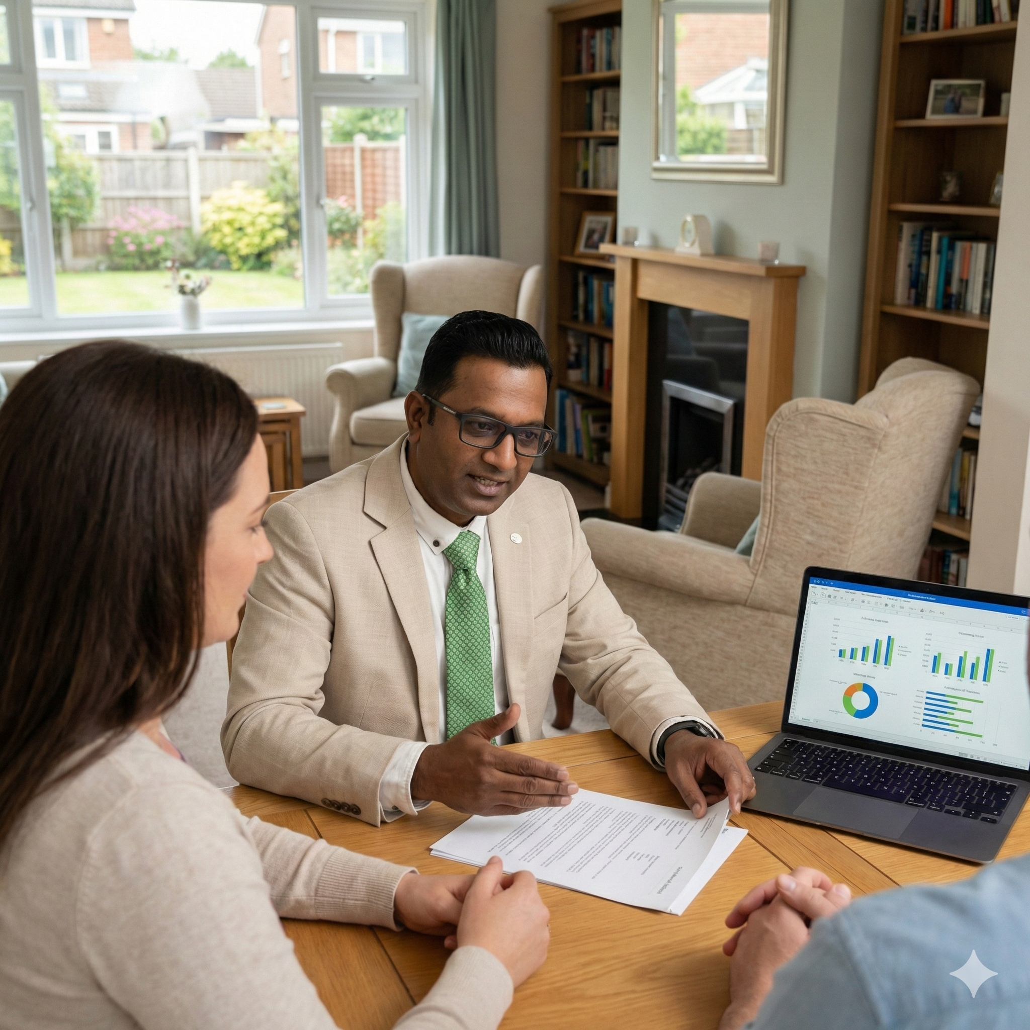 Term Life Insurance Adviser in the  UK advising a family about insurance policies
