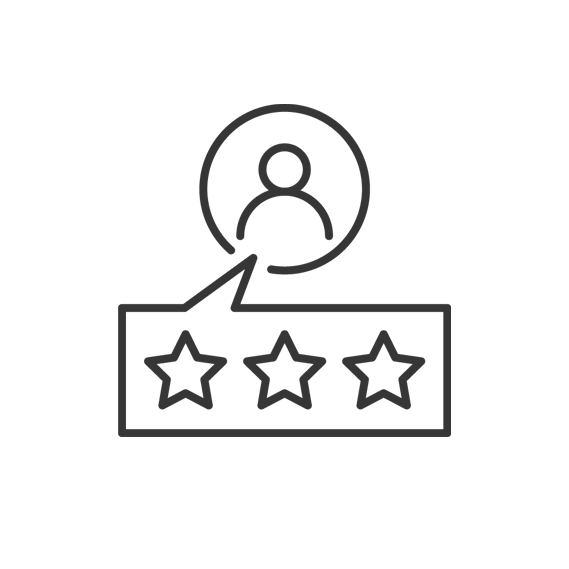 A customer review icon with a user profile and a three-star rating.