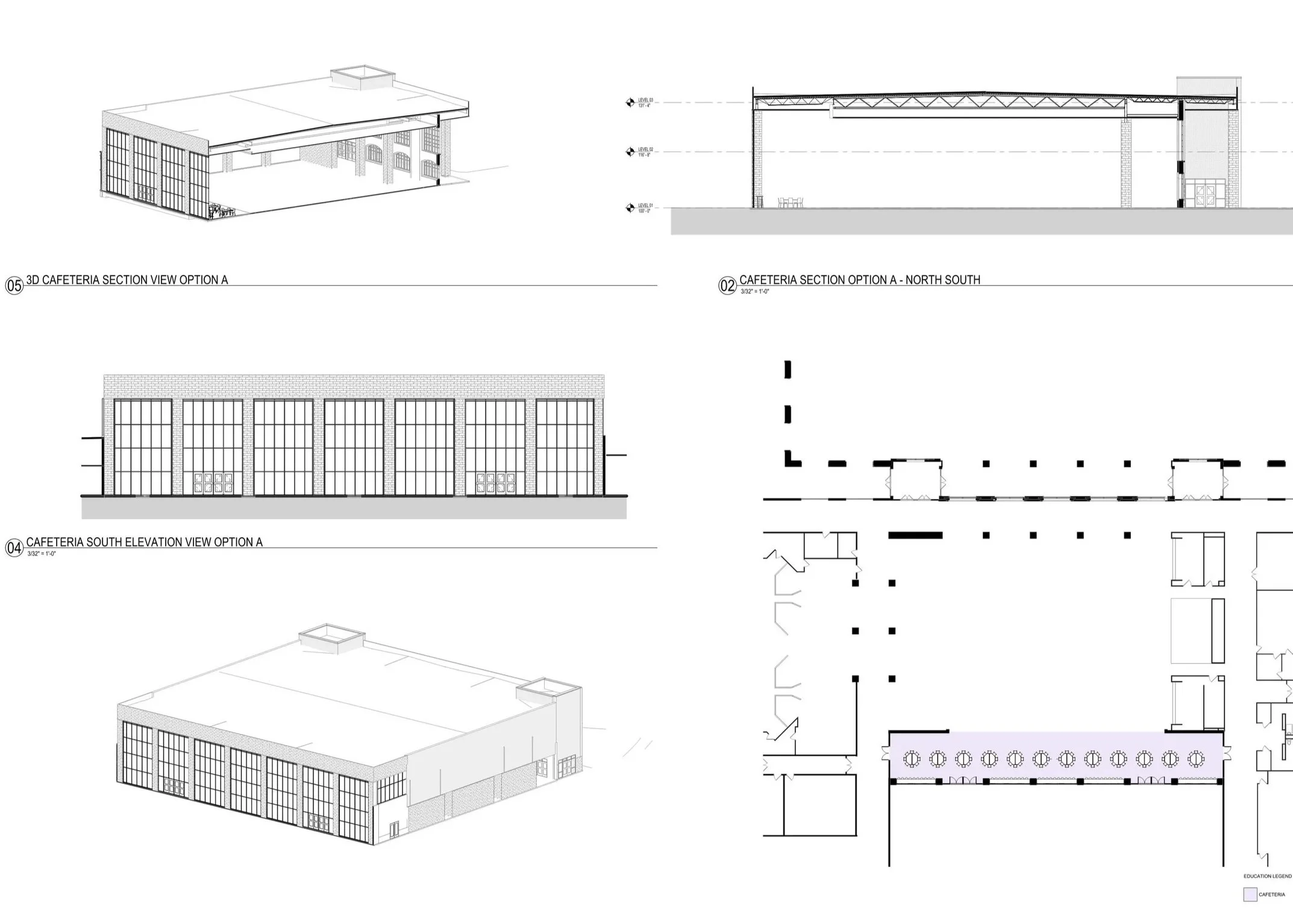 Perkins&Will | School Cafeteria Plan, Section and Elevations