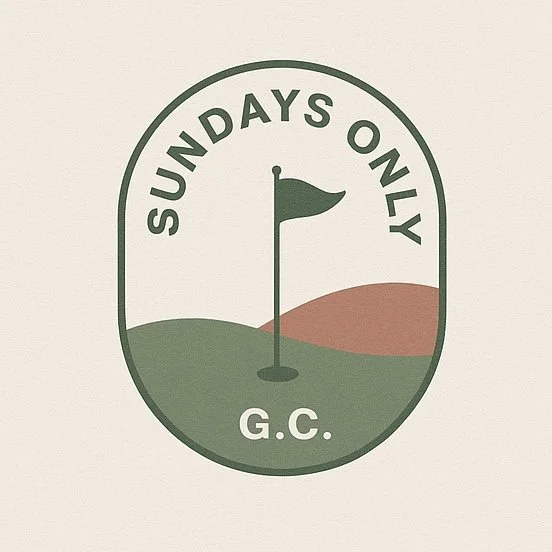 A logo with a golf flag on a green hill, surrounded by the text "Sundays Only G.C." indicating a golf course closed on Sundays.