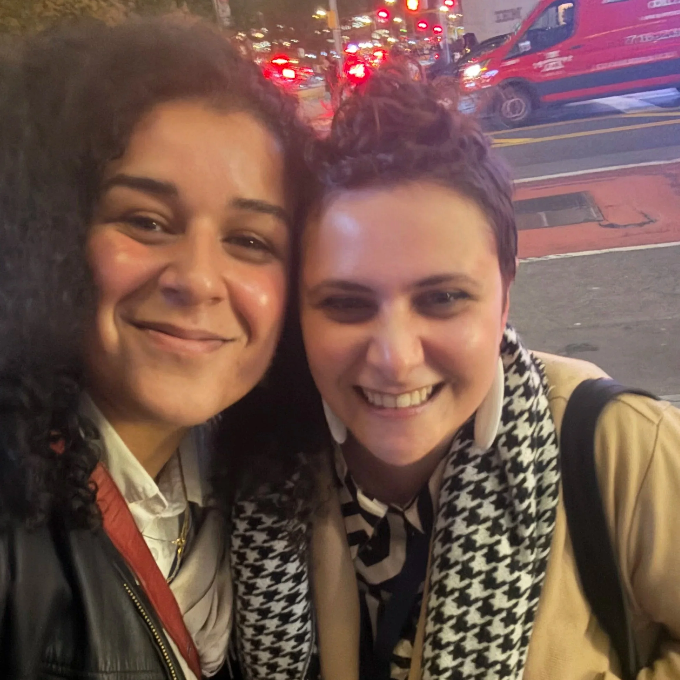 Co-founders of Tarid Change, Nura Saleh and Ieman El-Mowafi, standing together in New York City.