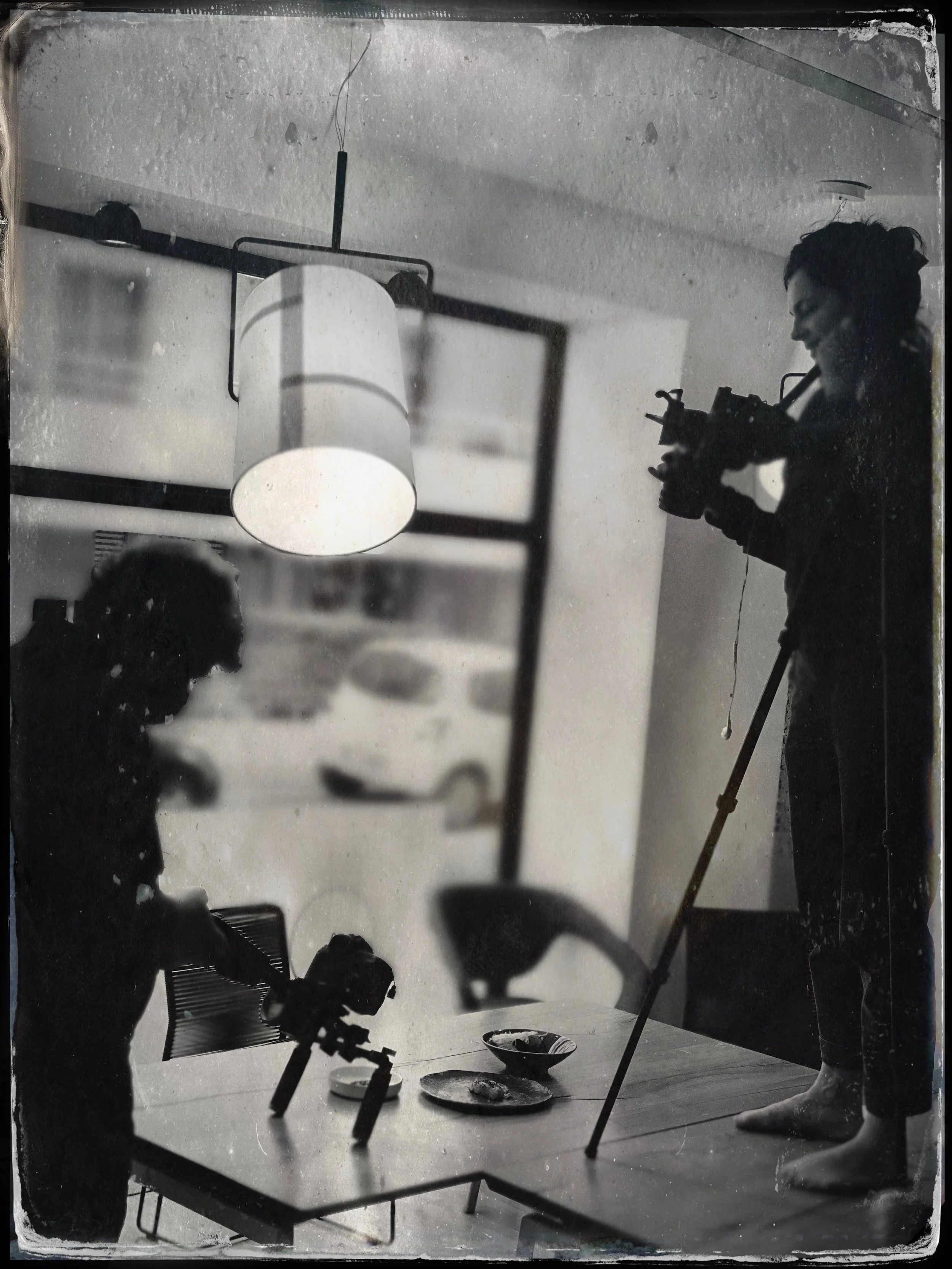 Vérane Frediani and Franck Ribière filming a food scene in Alexandre Mazzia's restaurant in Marseille.
