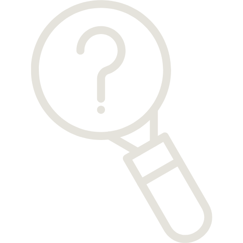 Magnifying glass with a question mark inside, representing search or inquiry.