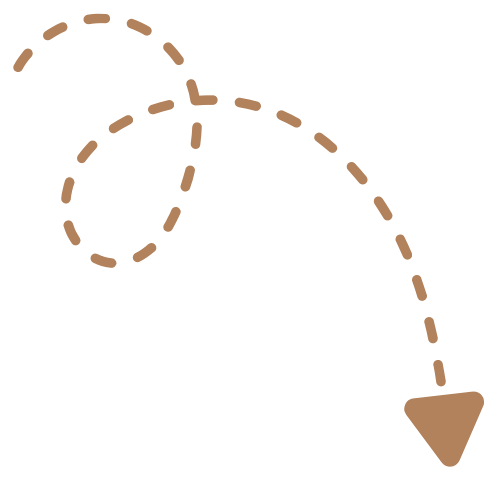 A dashed line representing a winding path or route with an arrowhead pointing downward.