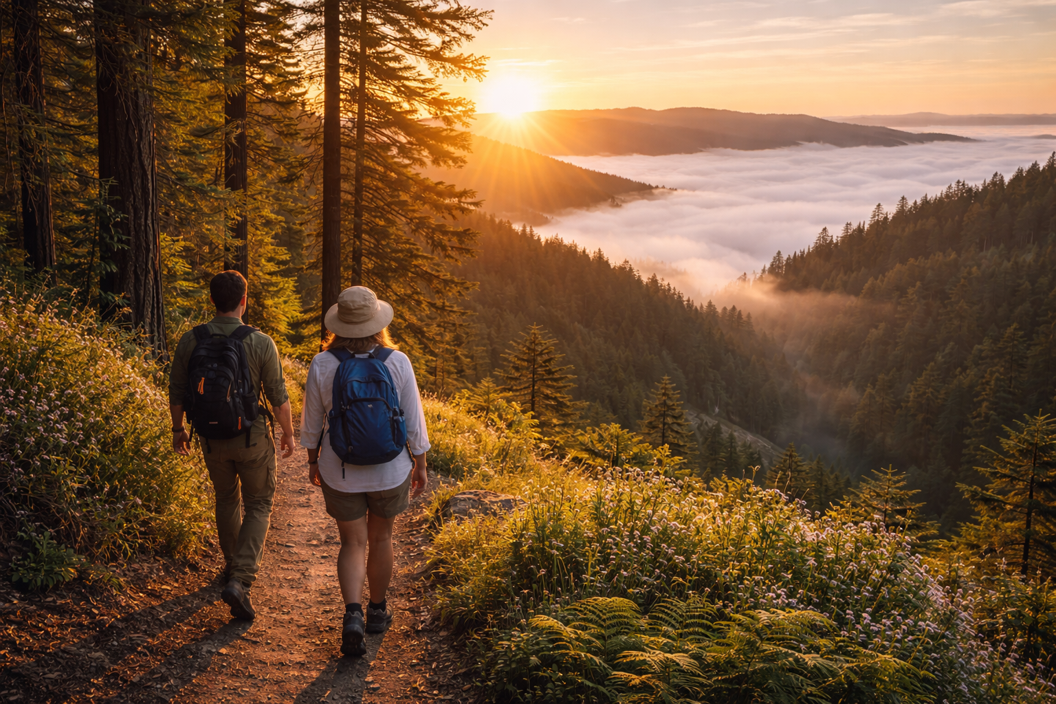 Sunrise on North Ridge Trail in Purisima Creek Redwoods Open Space Preserve