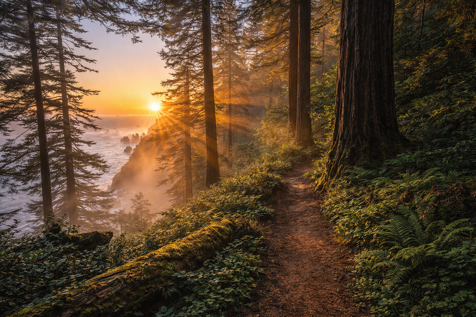 Sunrise on Damnation Creek Trail in Redwood National and State Parks