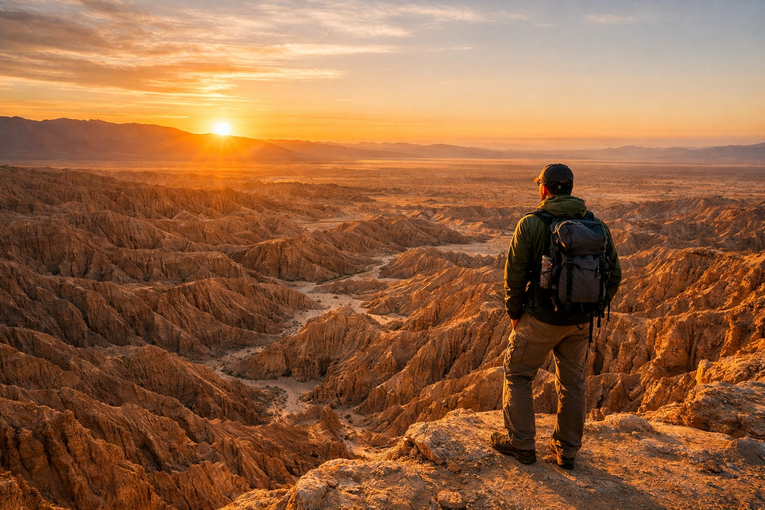 Sunrise on Font’s Point (badlands viewpoint walk) in Anza-Borrego Desert State Park