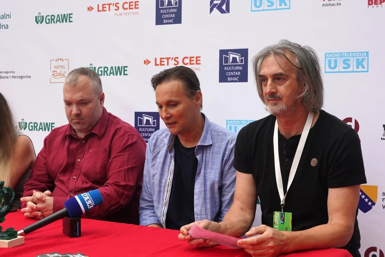 Tomo Bacurin (Tomo B. Lima) and director Bobby Grubić (Bobby G) during the press conference for the film “Samoća” before the AVANT & UNA Festival in Bihać.