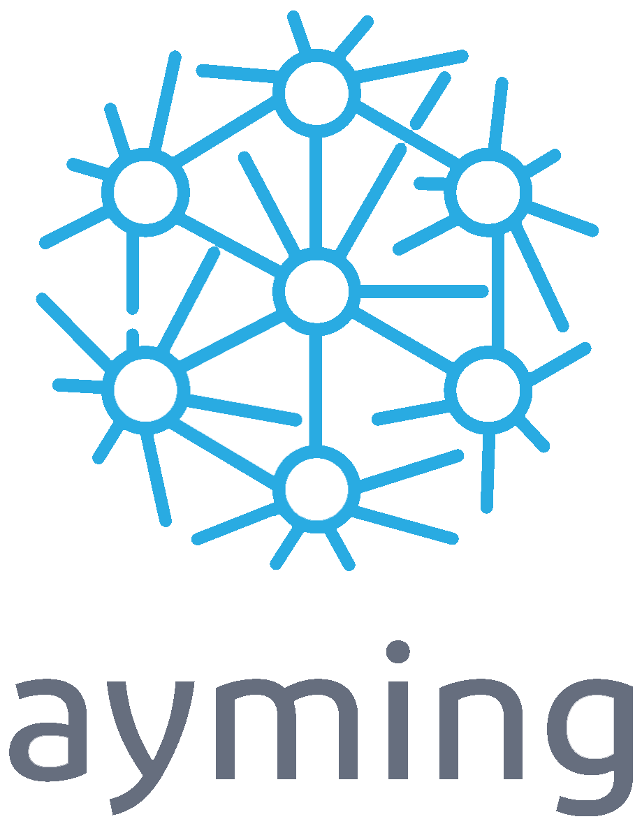 Ayming log with illustration of a neural network or connected nodes.