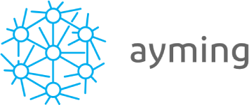 Graphic of a network of interconnected blue nodes and lines with the word 'aming' in gray next to it.