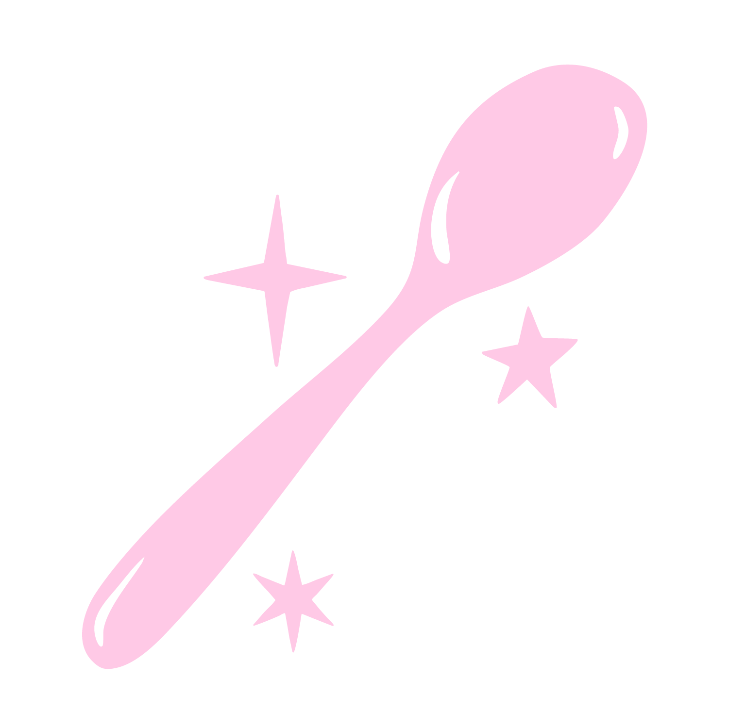 A pink witch's broomstick with three pink stars and two black highlights on a transparent background.