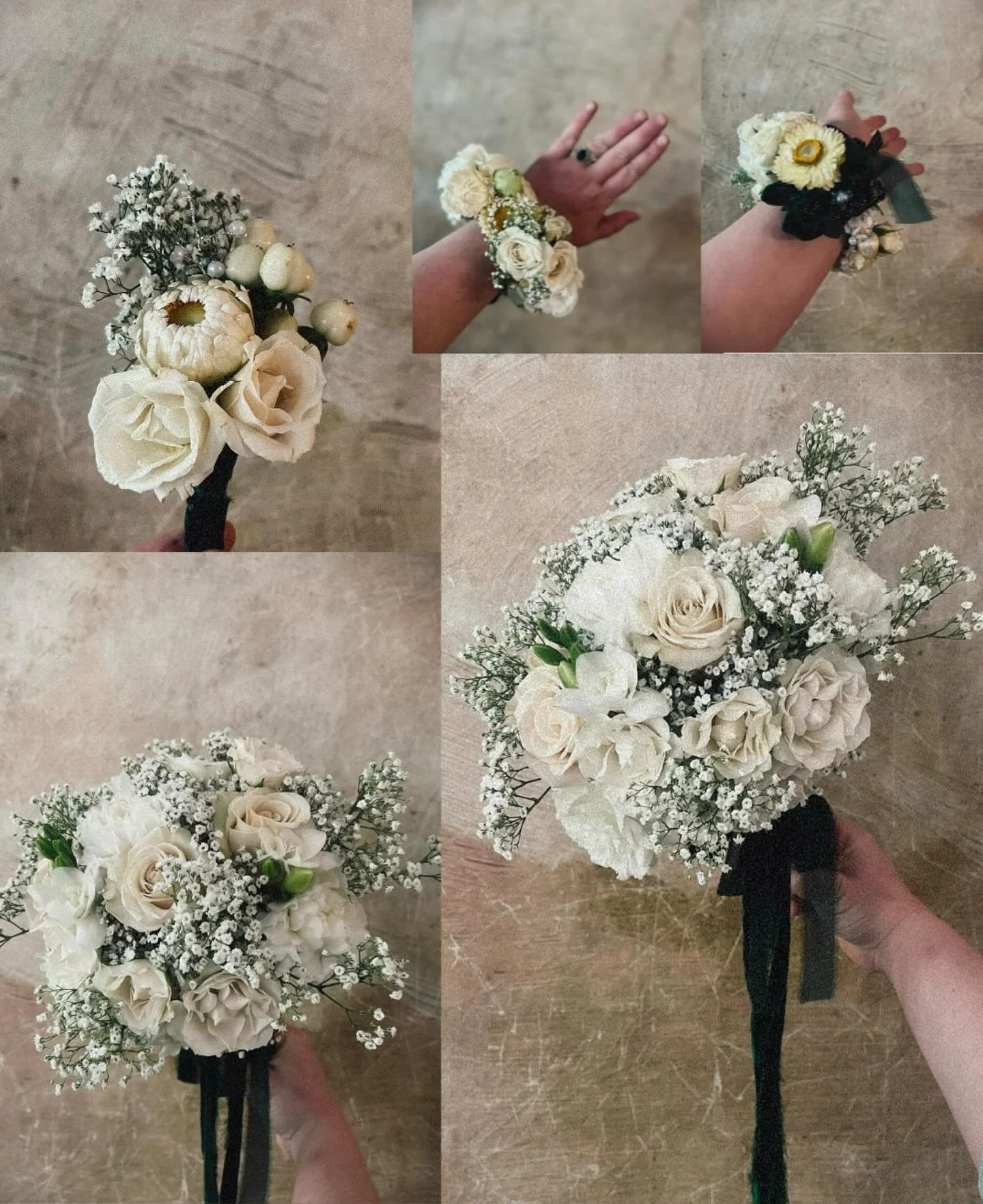 A dreamy petite bouquet, a matching boutonni&egrave;re, and a full floral cuff moment. 

Romantic, soft, and ready for the dance floor for homecoming night 🫶✨

Custom florals? Always. Just reach out 🤍🌿

#feverdreamflowers #homecomingflowers #corsa