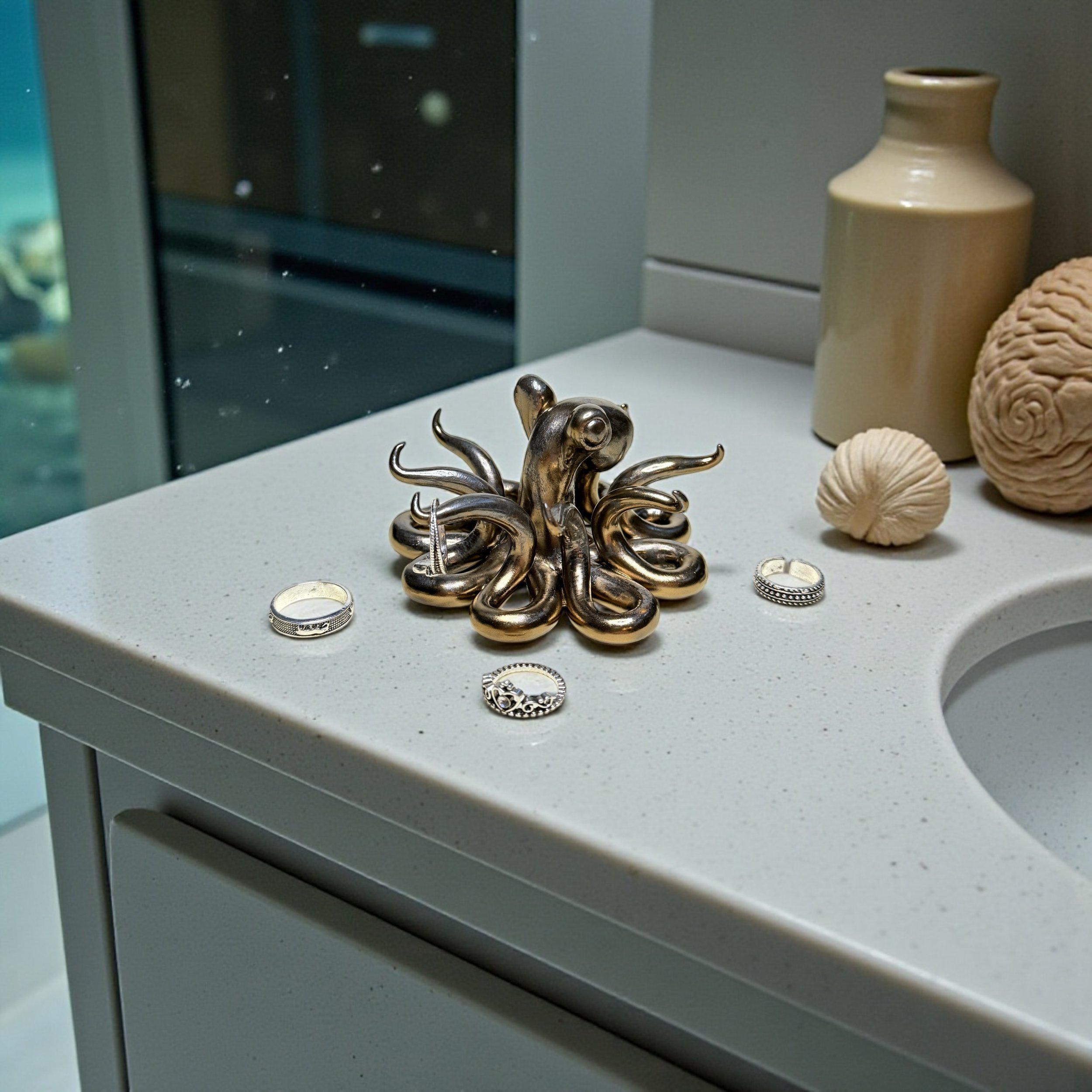 Brass Colored Octopus Ring Holder