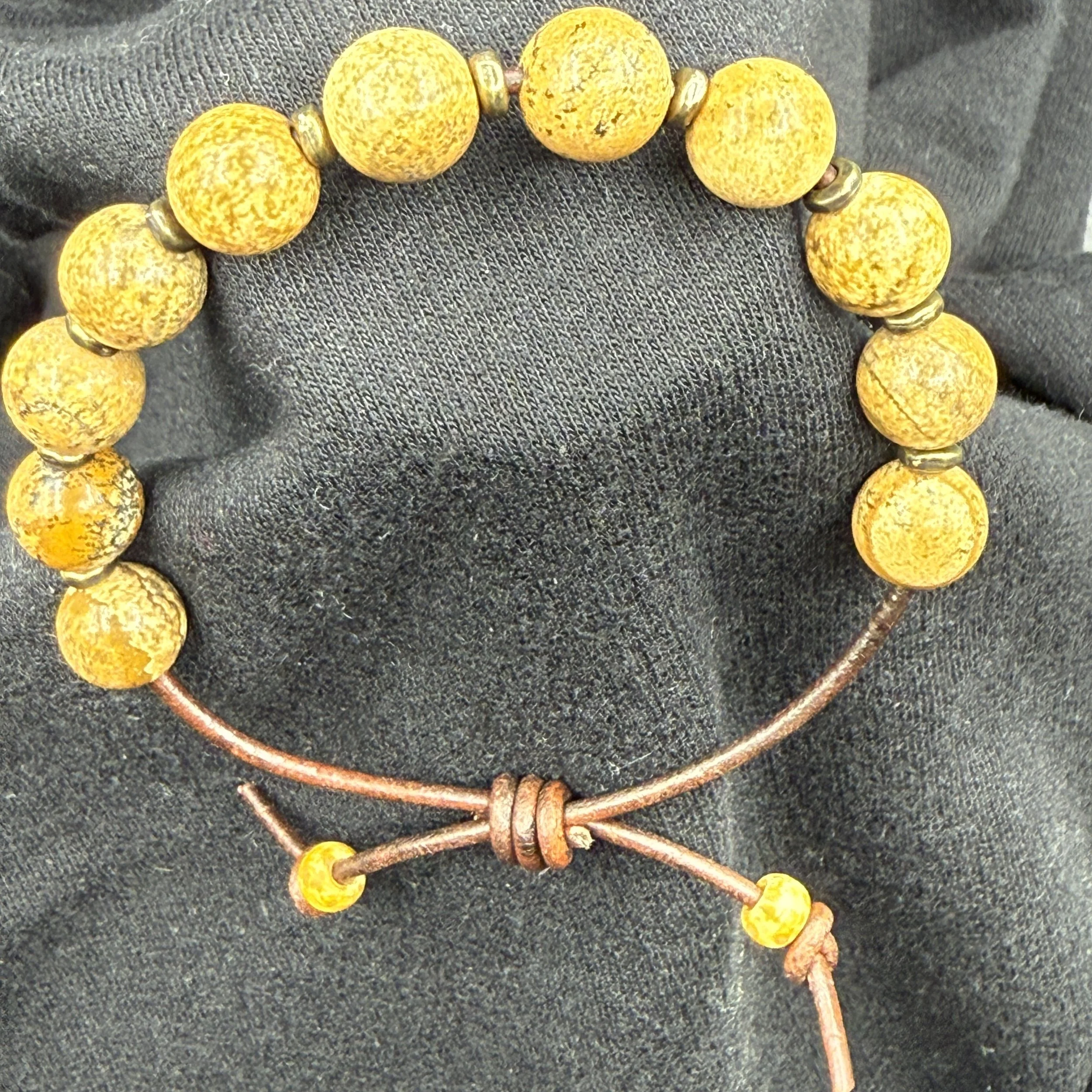 Jasper and brass bead bracelet