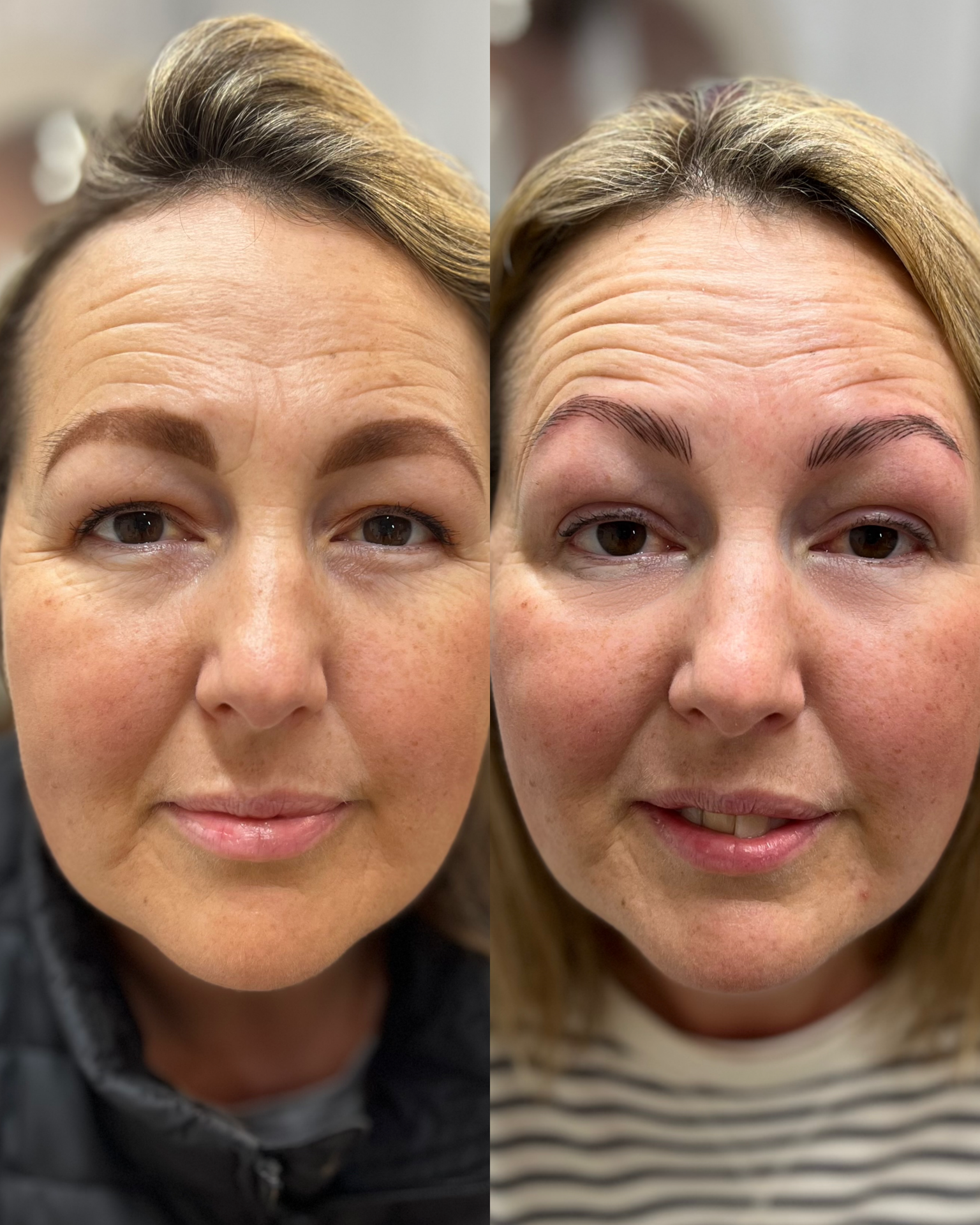 Side by side comparison showing the powers of how permanent makeup can dramatically change your appearance and open up the eye area #results #glowup #elegant #beauty