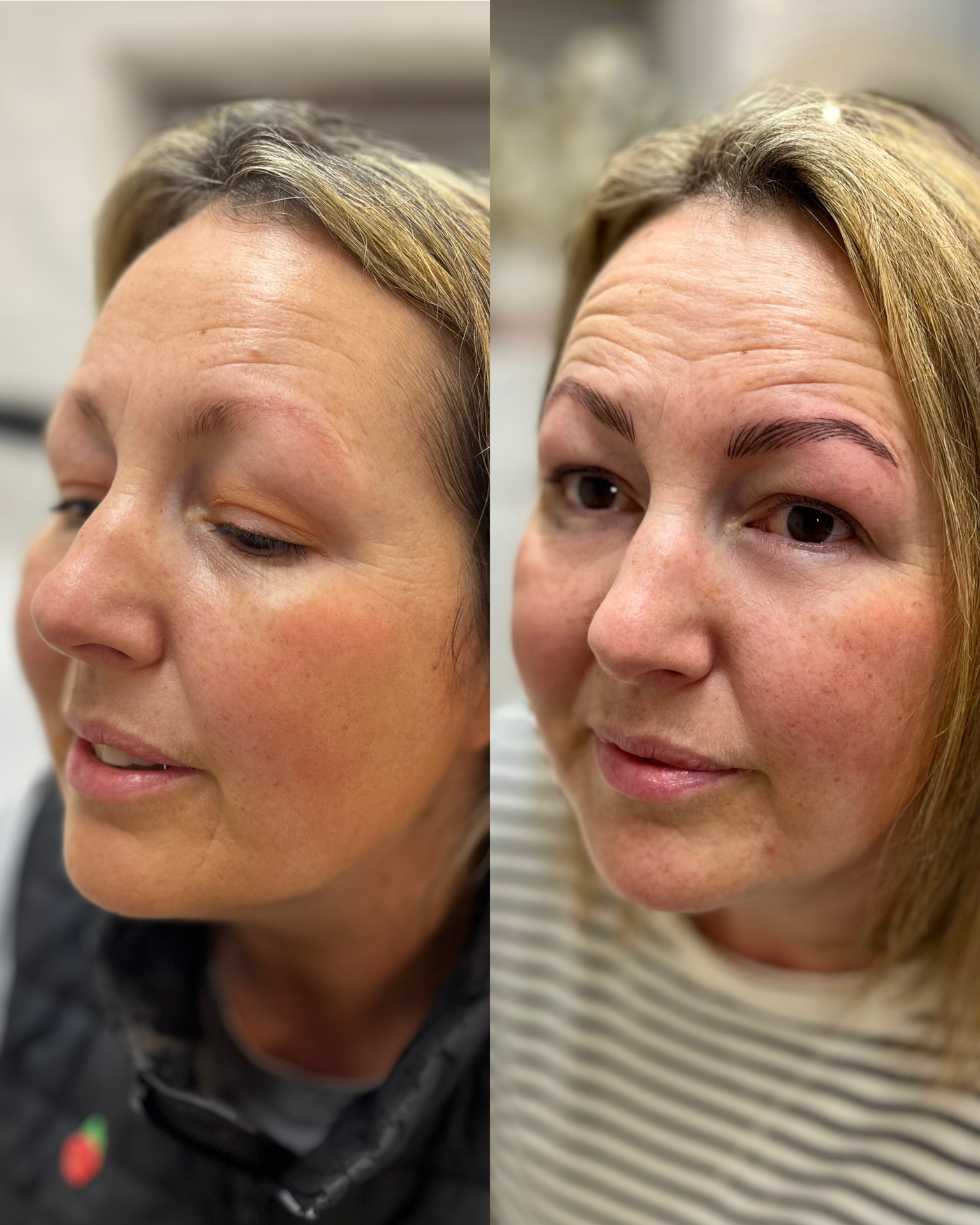 Perfectly framing the face adding perfectly mapped hairstrokes that look subtle showing gorgeous results from one treatment #permanent #makeup #results #somerset #radstock #nanobrows #salon21