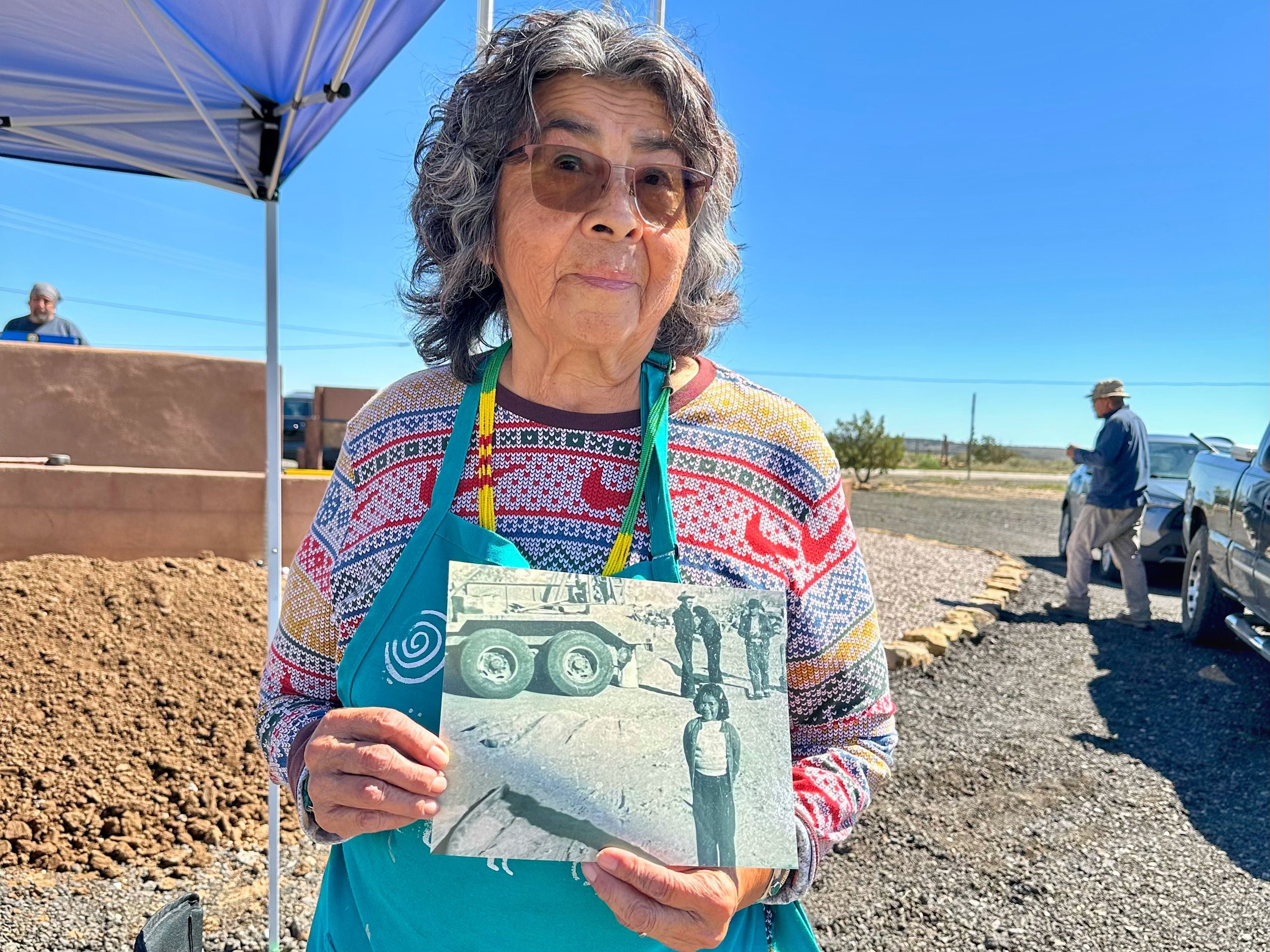 MILLIE WITH HER YOUNG SELF - Paguate, New Mexico (October 3, 2026) - 
I met 80-year-old Millie Chino at the Veterans Memorial she helped create in the small village of Paguate within the lands of the Laguna Pueblo. She told me about growing up next t