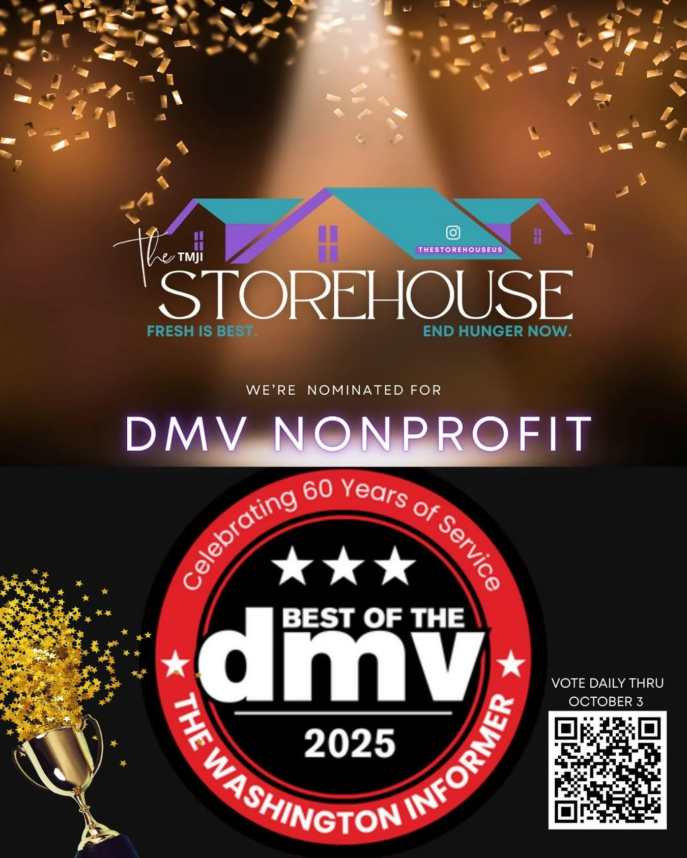The StoreHouse has been nominated as the Best DMV-Based Nonprofit &mdash; and it&rsquo;s all because of the way we come together as a family to serve our neighbors with dignity, care, and compassion. 💜

Now let&rsquo;s bring this award home, togethe