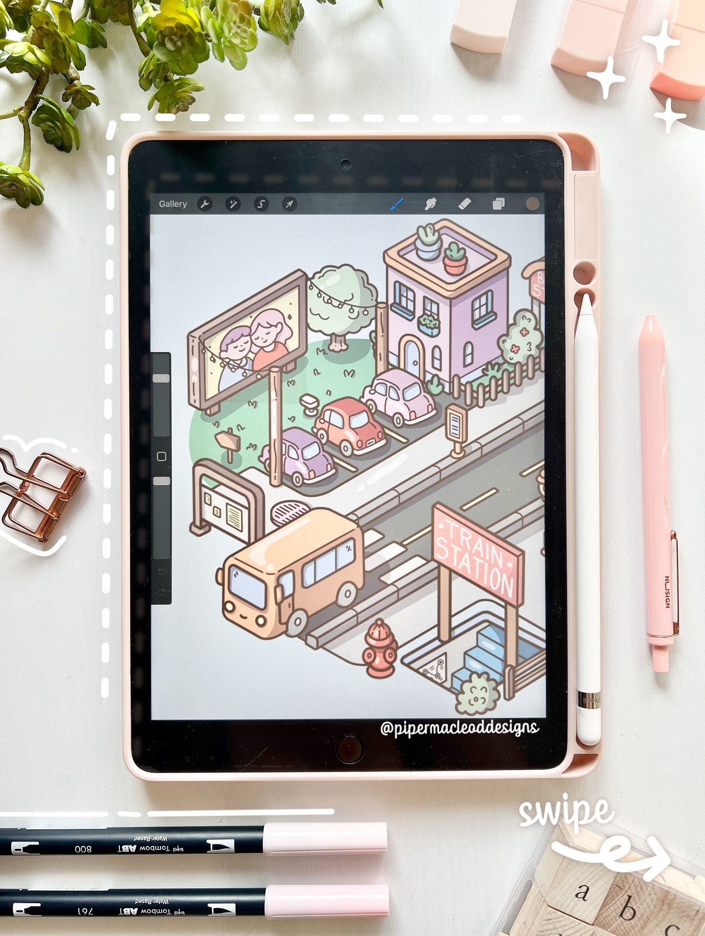 Here’s a closer look at the cozy little street I built using my Isometric Street Builder Stamps 🏘️✨
Swipe through to explore all the tiny details:
🎥 A drive-in movie theatre
🚌 A bus stop with a bus rolling through
🏢 A snug little apartment