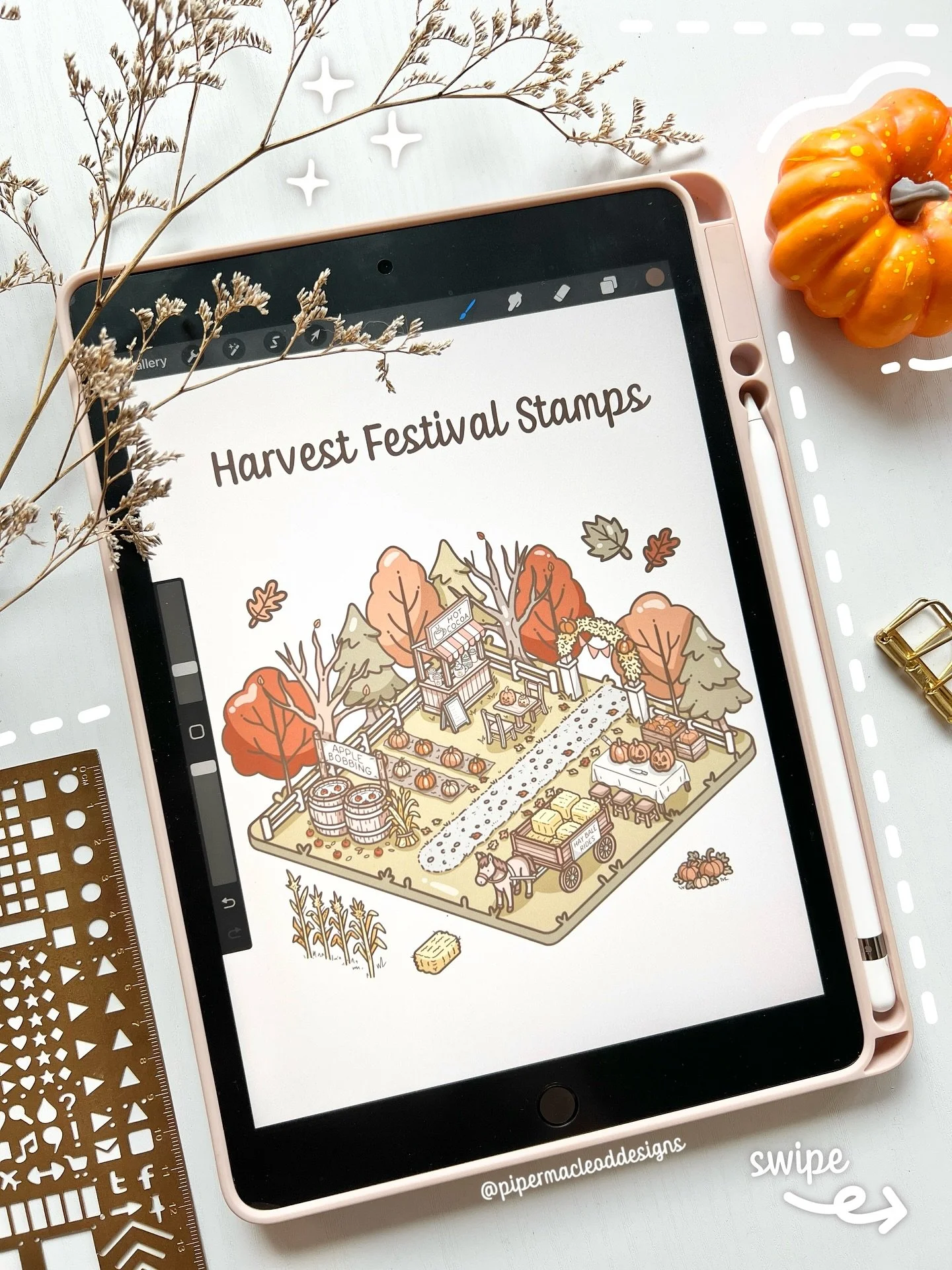 Just a few close-up peeks at the tiny Harvest Festival I built using my isometric stamp set ♡
There’s apple bobbing in the corner, a steaming hot cocoa stand, pumpkins ready for carving, and a hay bale ride waiting for its next cozy visitor.