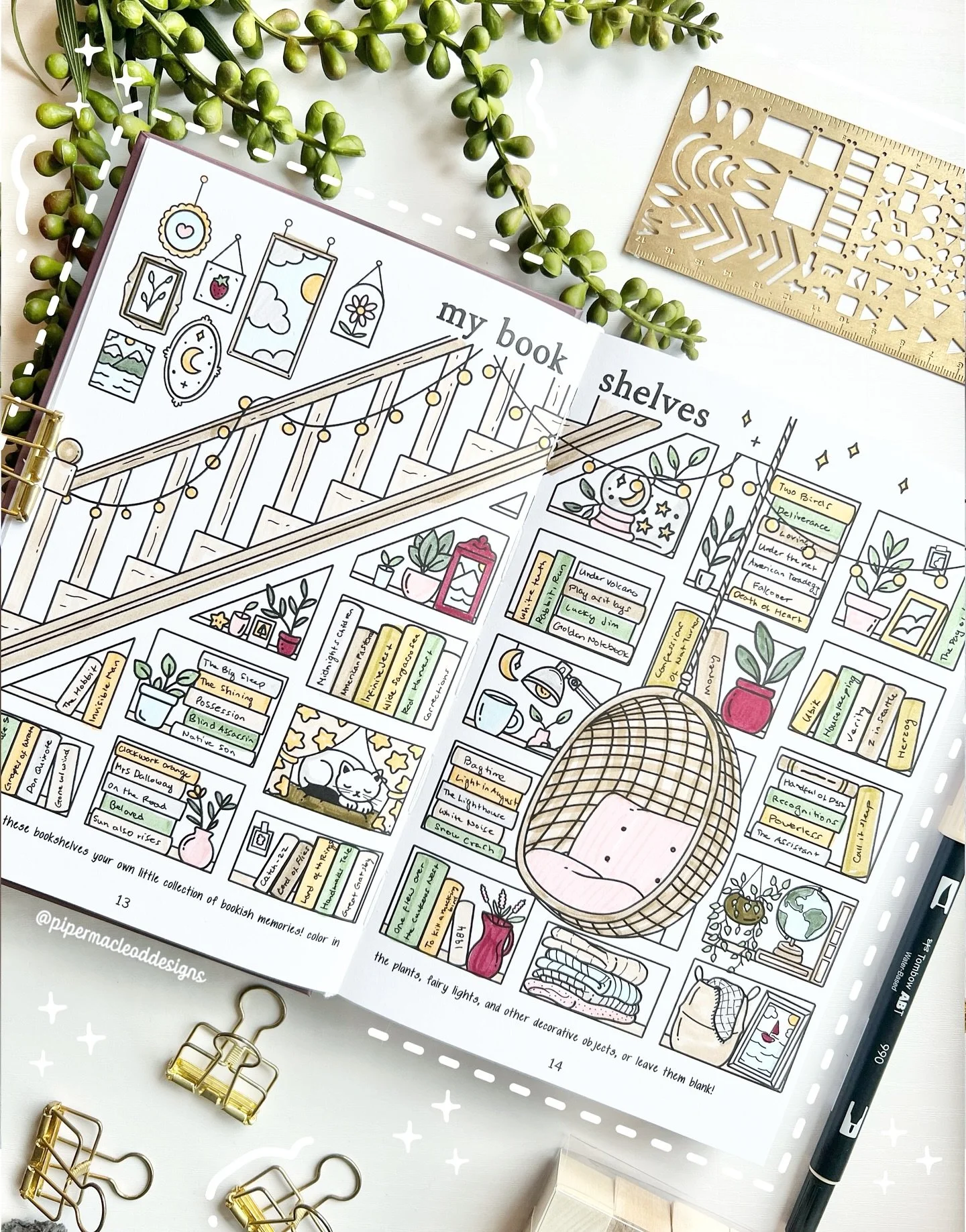 Here&rsquo;s a closer look at the finished bookshelf from my Expanded Reading Journal 🪄📚
I filled in each spine with some favorite reads and added some soft tones to bring it to life. It&rsquo;s one of my favorite pages to complete&mdash;and such a