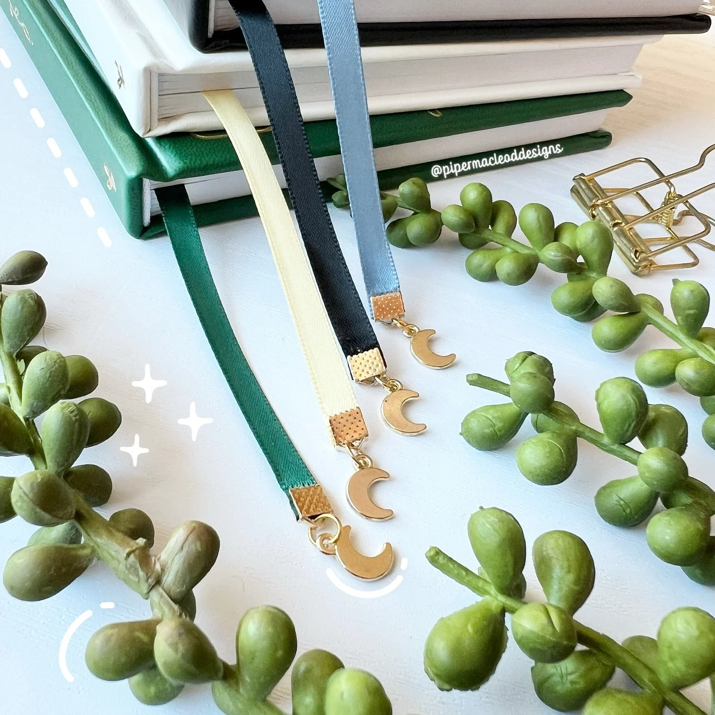 A tiny detail&hellip; but it changes everything ✨

You can now add a gold ribbon clamp + crescent moon charm to the end of your journal&rsquo;s bookmark.

It gives the ribbon a little extra weight so it drapes beautifully &mdash; and adds that soft, 
