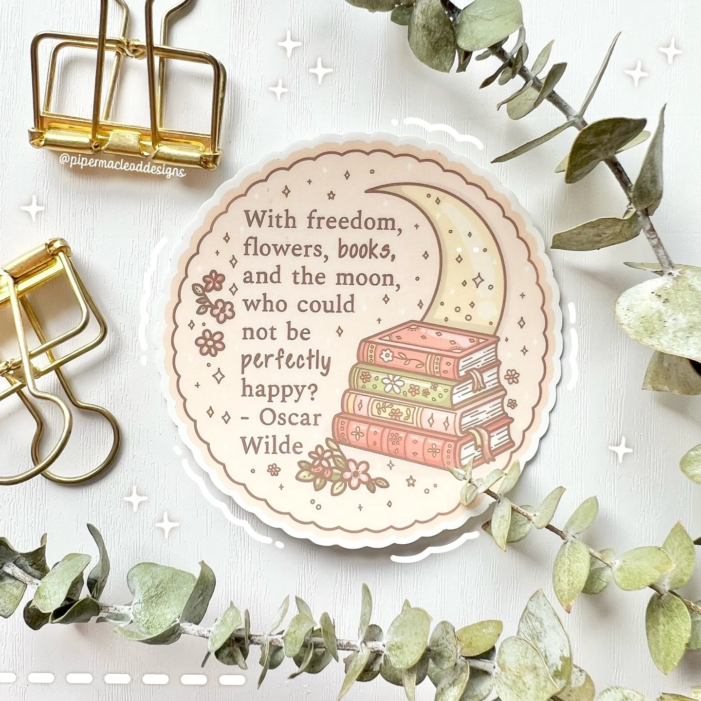 A little thank you for my returning customers ♡

I designed this hand-drawn, scalloped edge, waterproof die-cut sticker as a small extra to include in repeat orders 🫶🏻

This quote means so much to me &mdash; it even lives on the back of my reading 