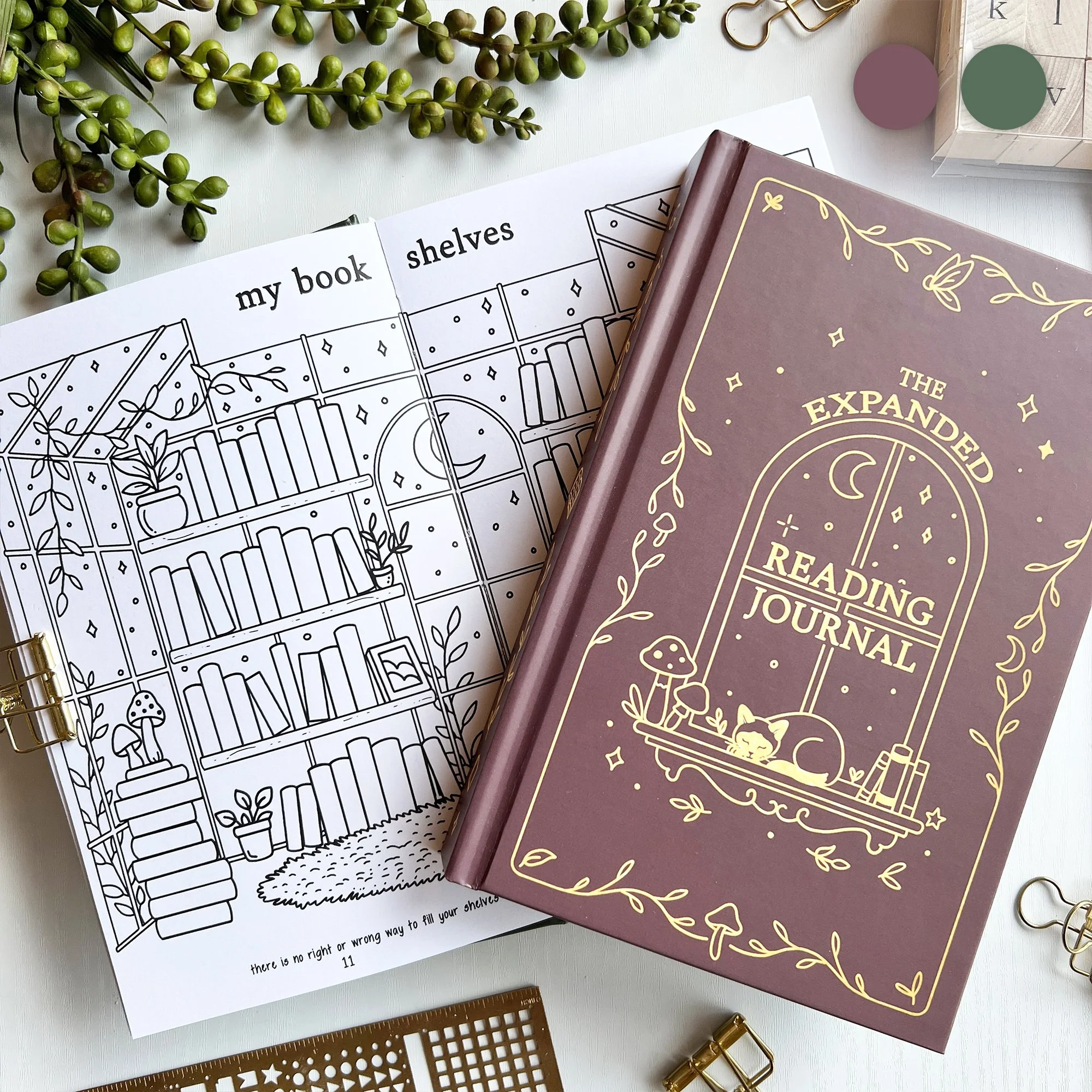 Expanded Reading Journal, Hardcover Book Review Log, Colorable Bookshelf Tracker, Literary Planner, TBR Organizer, Goals Challenge