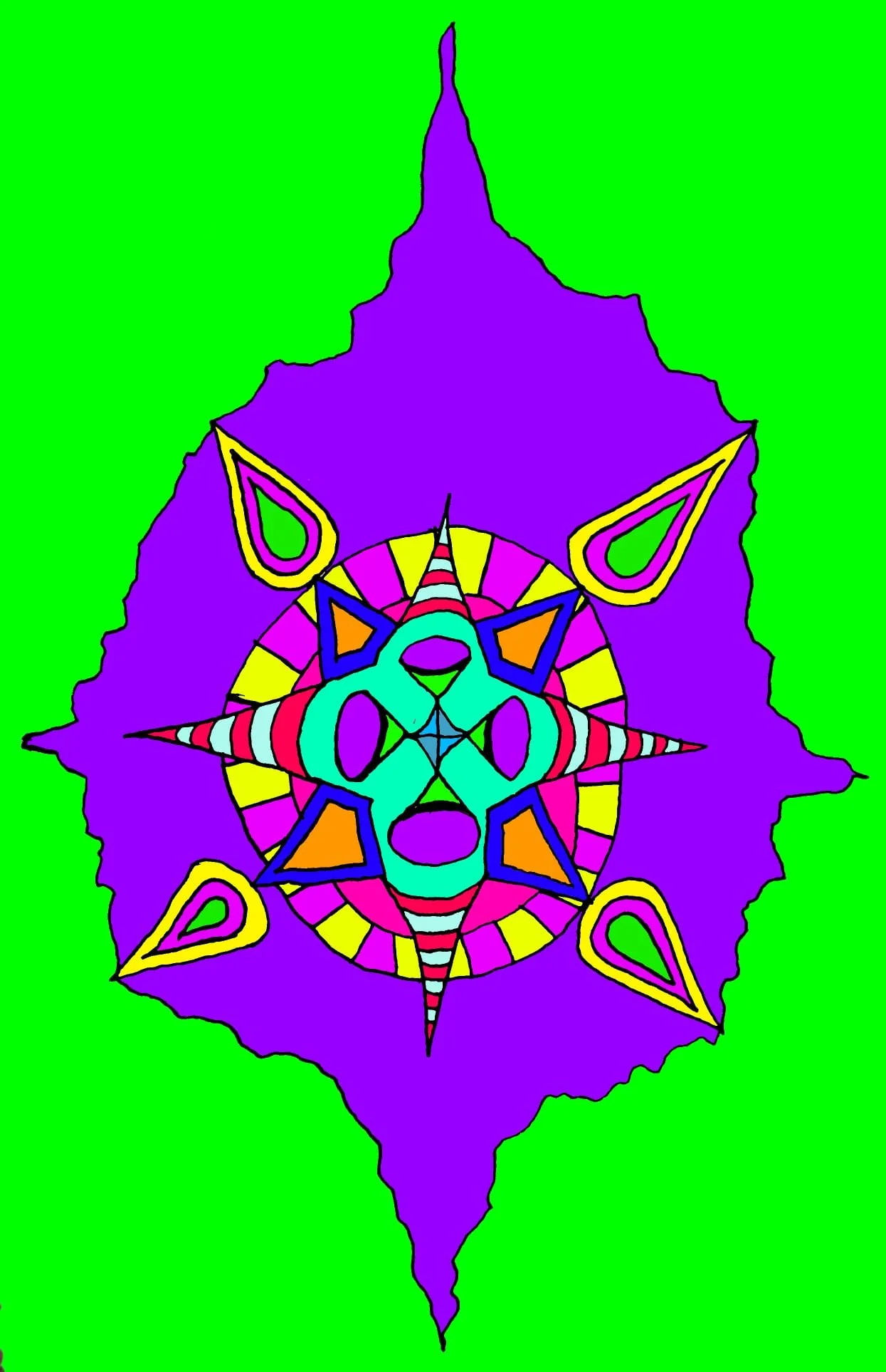 "Mandala on green and purple ground"