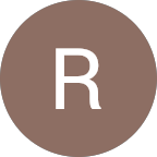 Letter R on a brown circular background.
