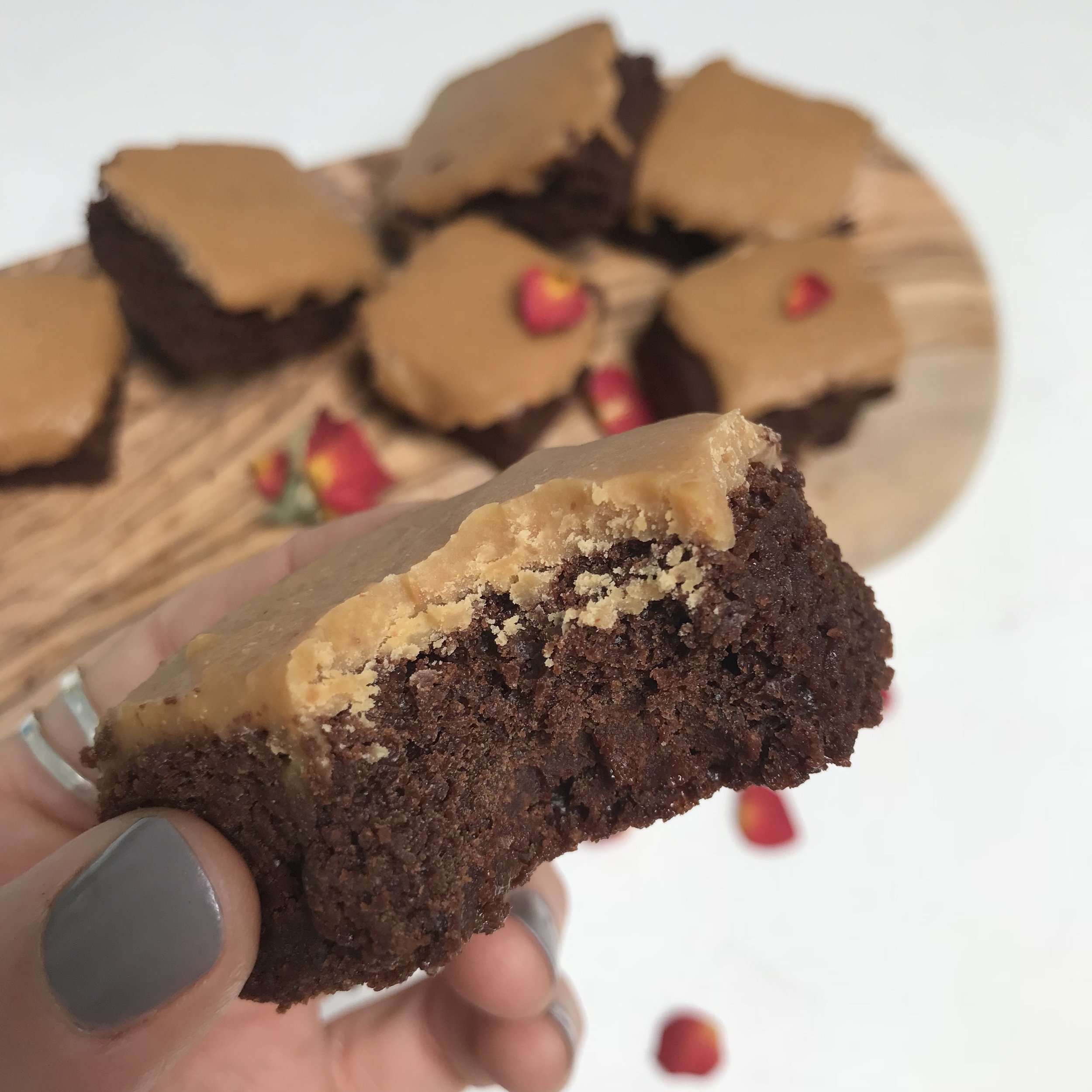 Dark Chocolate Brownies with PB Frosting