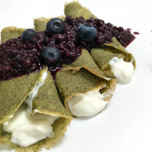 Green Crepes with Blueberry Compote