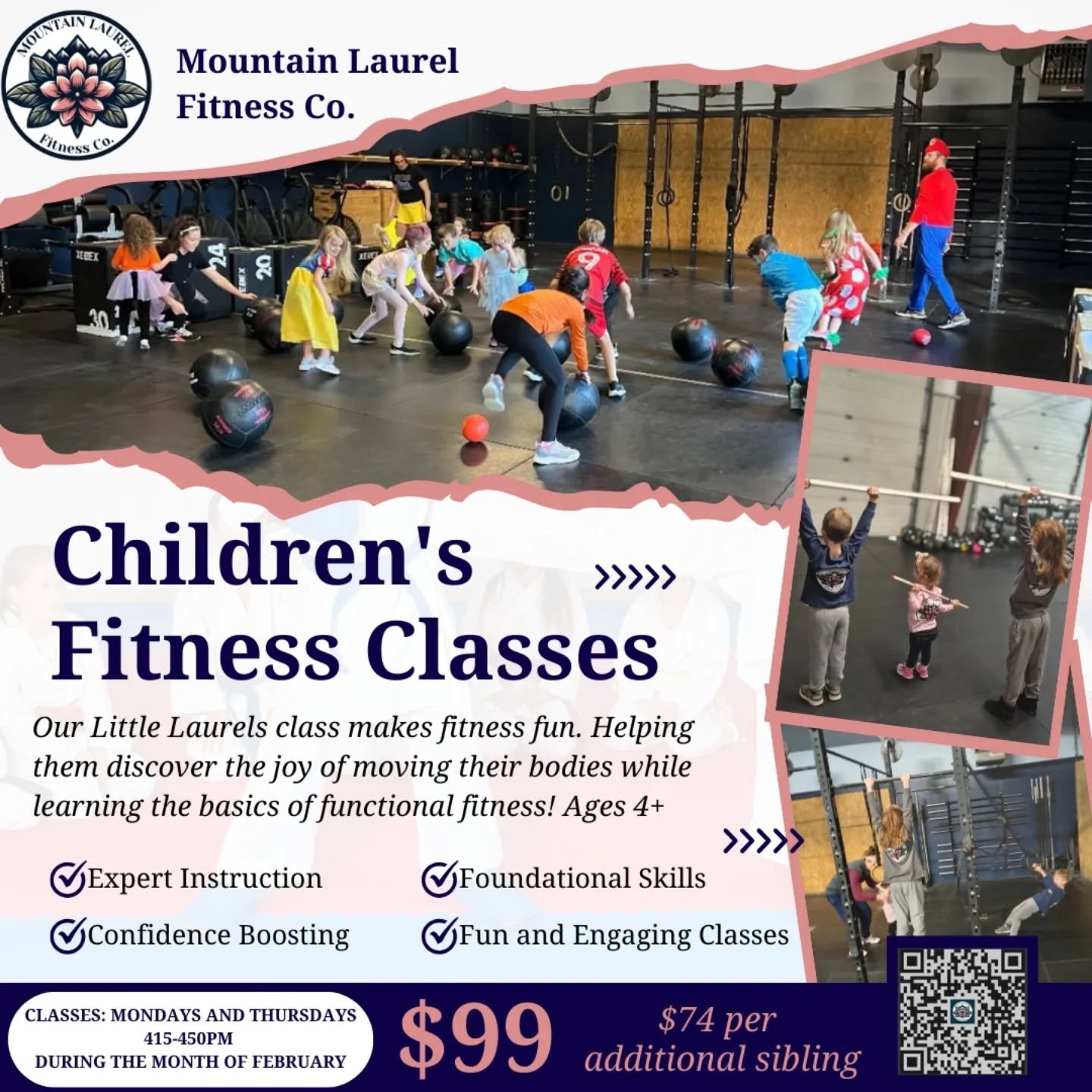 Our Little Laurels class makes fitness fun&mdash;helping kids discover the joy of moving their bodies while learning the basics of functional fitness. 

✔️ Expert instruction 
✔️ Confidence building 
✔️ Foundational skills 
✔️ Fun, engaging movement 