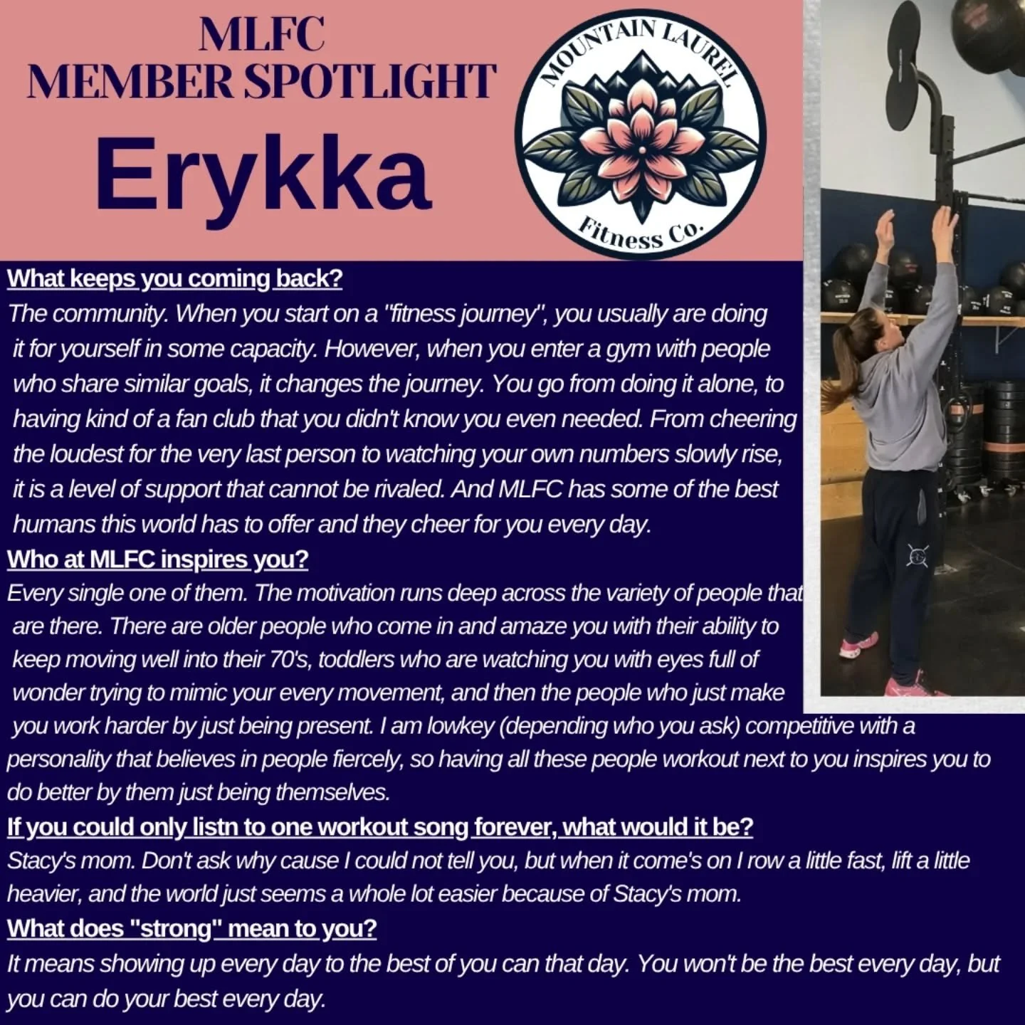 MEMBER SPOTLIGHT 🔥

She may not be &ldquo;Stacy&rsquo;s mom&rdquo;&hellip; but she sure is one bad ass mama. 💪

When people tell you to surround yourself with others who push you into believing you can do things you never imagined, Erykka is exactl